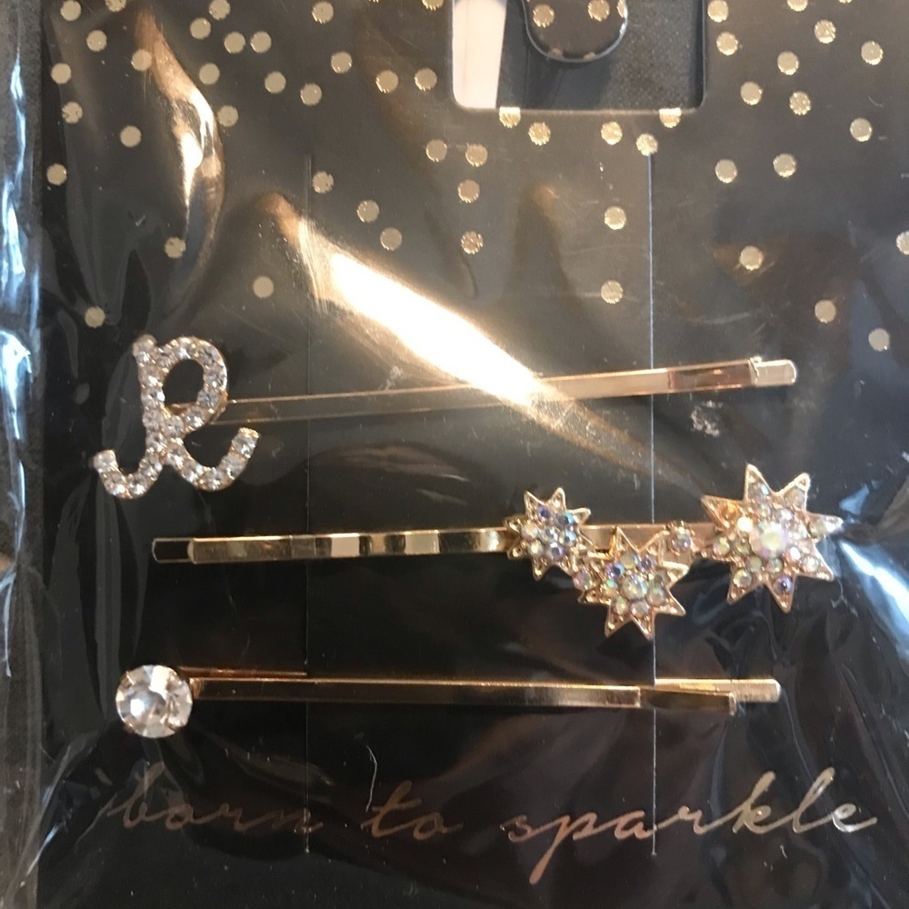 BORN TO SPARKLE Initial R Hair Pins set of 3 Sparkled Hair Bling New NIP